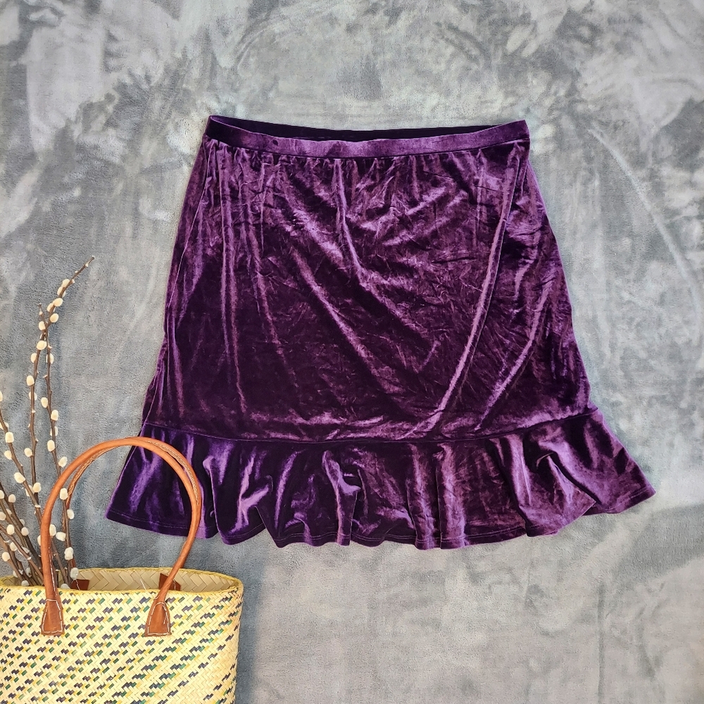Jaclyn Smith Deep Purple Velvet Ruffle Hem Skirt, Plus Sz XXL